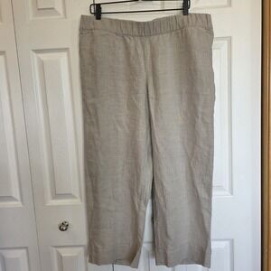 NWT J. Jill Women's Linen Pants SZ Lg Oatmeal Beige Wide Leg Pull-on Flax $89